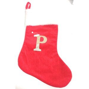 18" Red Velvet Christmas Stockings with White Plush Cuff Monogram Letter P
